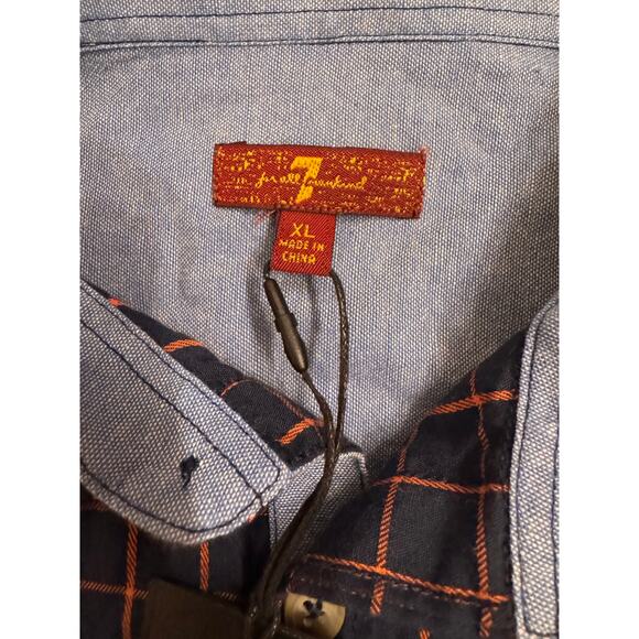 NWT 7 For All Mankind Boys Button Down Shirt Navy/Orange Pattern Size XL - Picture 4 of 6